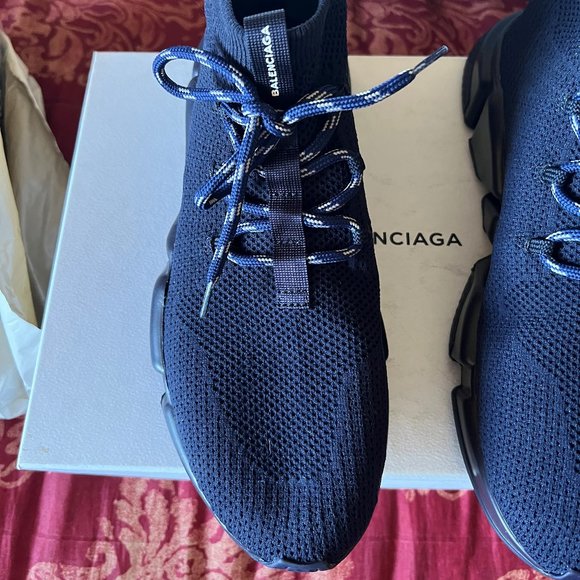 Balenciaga 100% Auth Men's Blue Navy Sock Sneakers w Laces NWT and Box Sz 43 10 - Picture 2 of 6